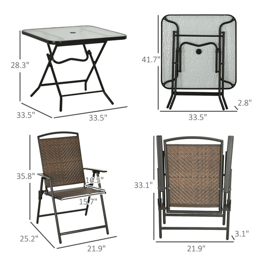 5-Piece Patio Dining Set with Foldable Chairs and Glass-Top Table