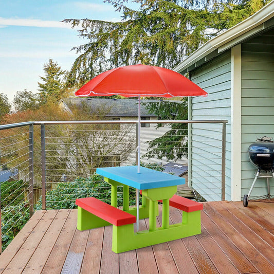 Kids Picnic Folding Table & Bench Set with Umbrella