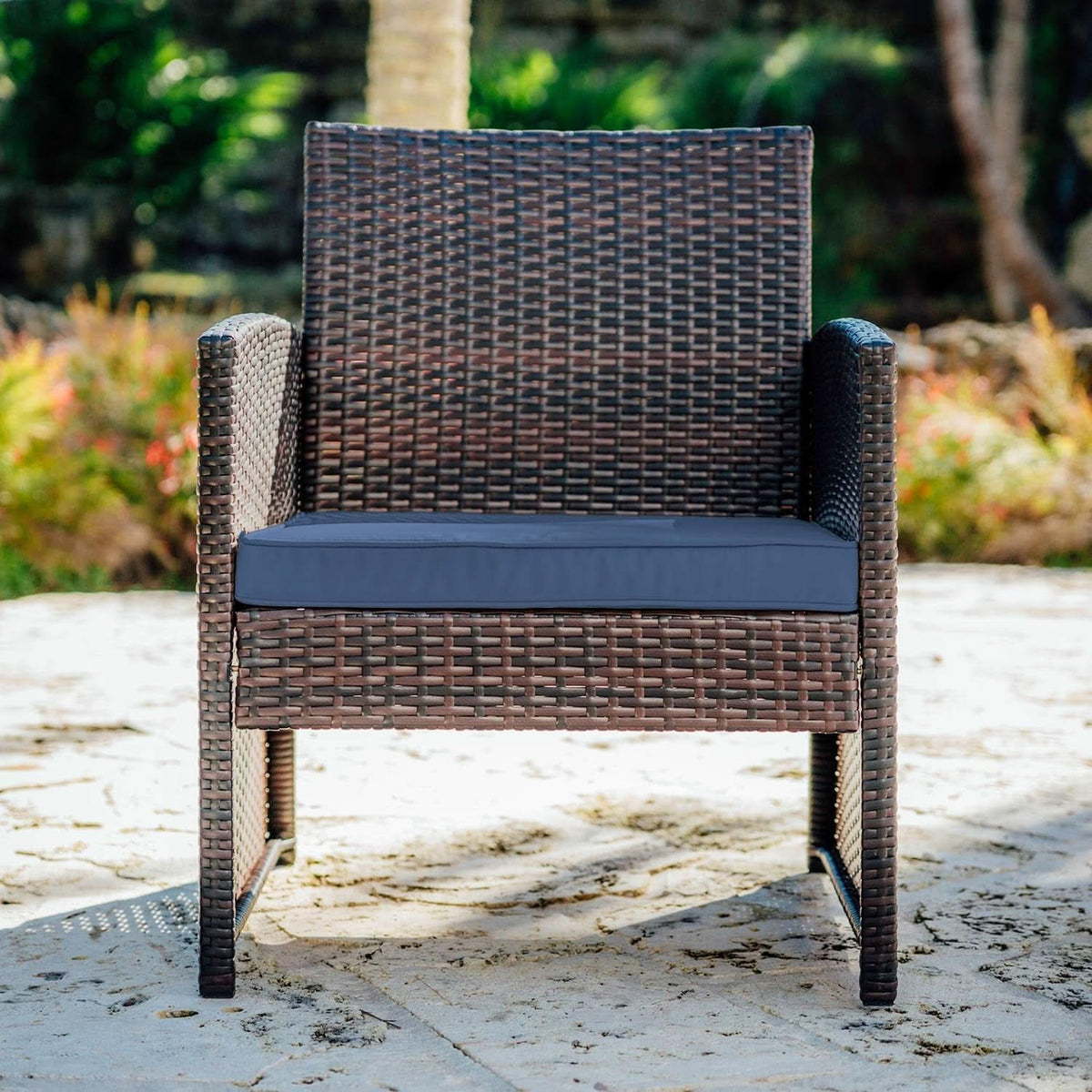 Wicker Outdoor Patio Set 3 Piece Bistro Brown Navy-2