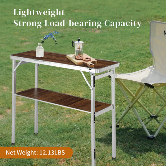 Portable Folding Bar Table with Shelf and Black Skirt