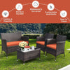 Rattan Patio Set With Cushioned Chairs And Glass Table