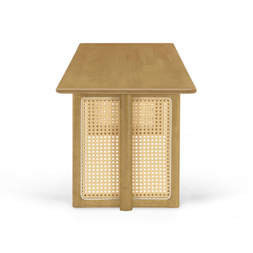 Rubberwood Dining Bench with Woven Rattan Seat