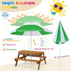 3-in-1 Kids Picnic Table with Adjustable Umbrella, Fir Wood