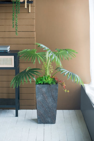 Large Gray Cement Indoor & Outdoor Planter, 9.4 × 18.1 in