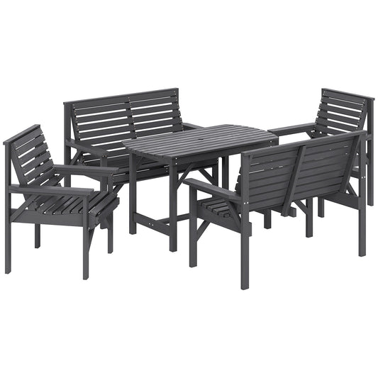 Wooden Garden Dining Set For 6 — Table, 2 Armchairs, 2 Loveseats, Umbrella Hole