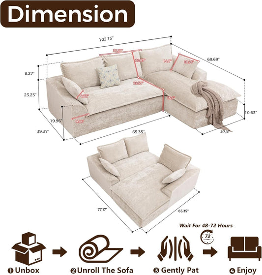 Beige cloud modular sectional sofa dimensions diagram