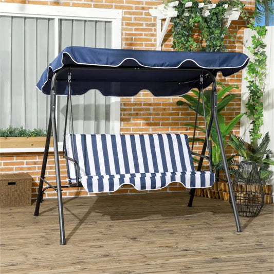 3-Seat Outdoor Porch Swing with Adjustable Canopy