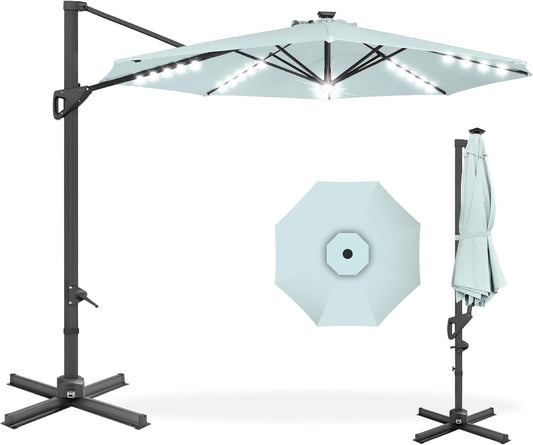 10' Solar LED Cantilever Patio Umbrella, 360° Rotation