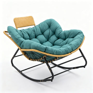 Papasan Oversized Egg Rocking Chair with Rattan Head Pillow, Green