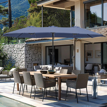 Deep Navy Blue 15 ft Rectangular Patio Umbrella with Crank Base