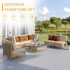 7-Piece Wicker Patio Set with Water-Resistant Beige Cushions