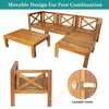 5-Piece Outdoor Sectional Sofa Set, Solid Acacia Wood, Beige