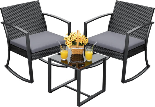 All-Weather Outdoor Rocking Chair Set with Cushions