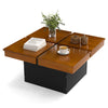 Square Floating Coffee Table with 4-Section Storage, Walnut & Black