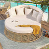 Outdoor Wicker Daybed with Adjustable Backrest, Cushions and Canopy