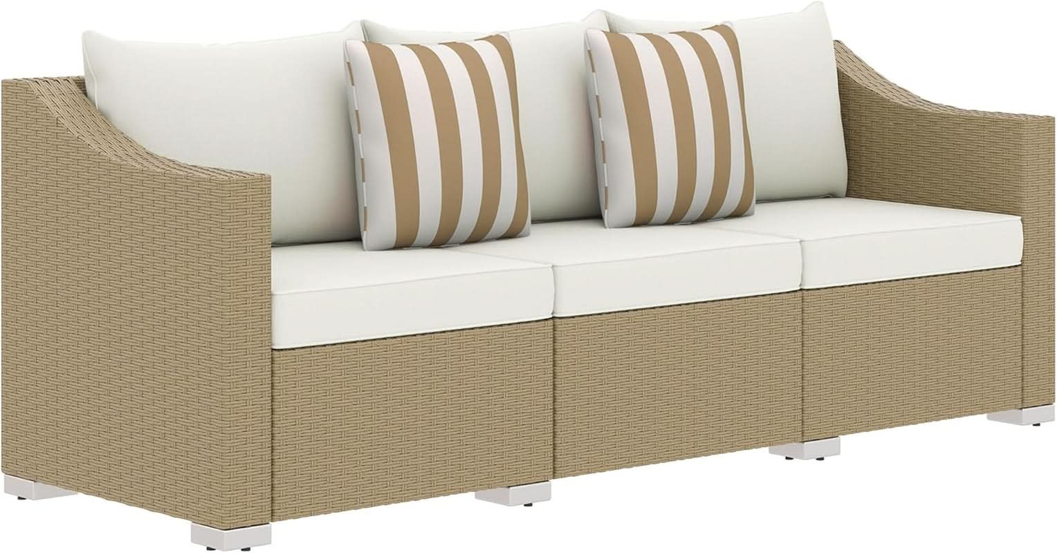 Comfortable All Weather Wicker Patio Sofa with Cushions-0