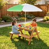 3-in-1 Kids Picnic Table with Adjustable Umbrella, Fir Wood