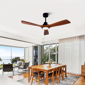 52" Wood Blade Outdoor Ceiling Fan with Light & Remote