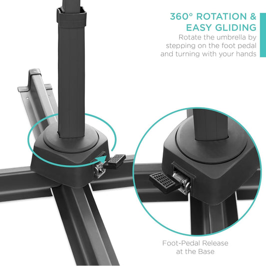 10ft Solar LED Cantilever Patio Umbrella with 360° Rotation