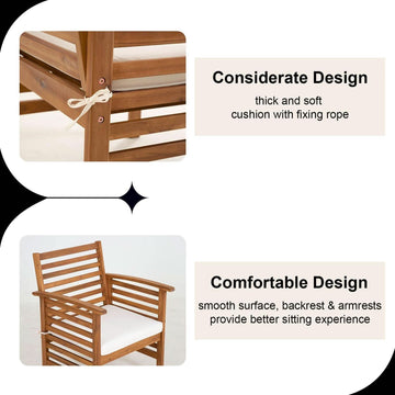 Outdoor Wood Sofa Set Natural Acacia With Thick Cushions