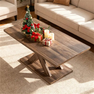 Rustic Brown Geometric Coffee Table, 37.5"