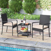 3-Piece PE Wicker Bistro Set with Glass 2-Tier Side Table, Beige