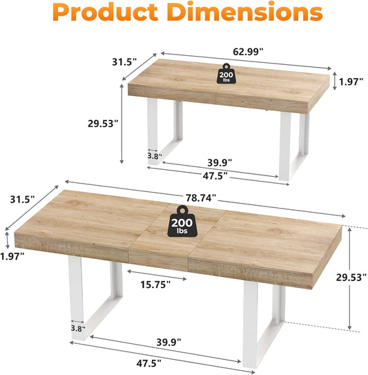 Extendable White Oak Farmhouse Dining Table