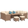 PE Wicker Outdoor Sectional Set — 6 Piece, Seats 9, Khaki