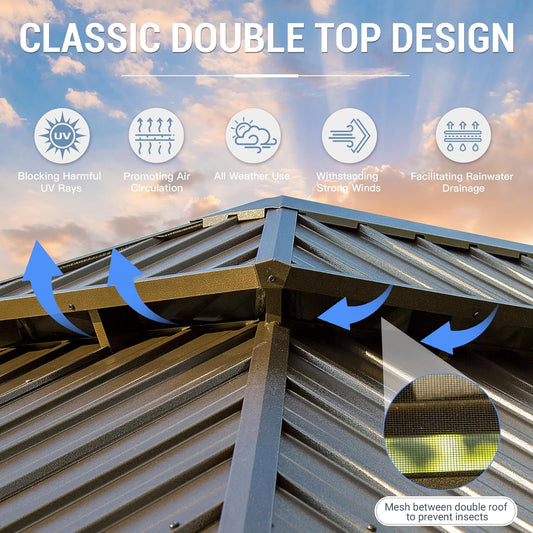 Hardtop Gazebo — 10x12 Ft, Aluminum Frame with Grill Cutout