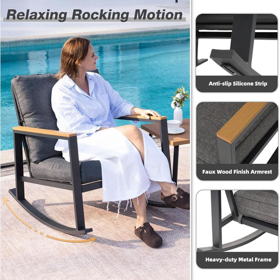Outdoor Rocking Bistro Set with Thick Cushions-2