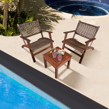 Eucalyptus & Rattan Patio Set — 3 Pc