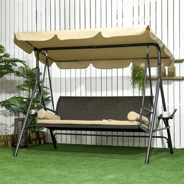 3-Seat Outdoor Patio Swing with Canopy & Cushions