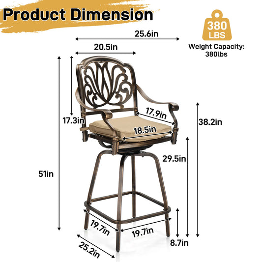 Elizabethan Cast Aluminum Outdoor Swivel Bar Stools, Set of 2