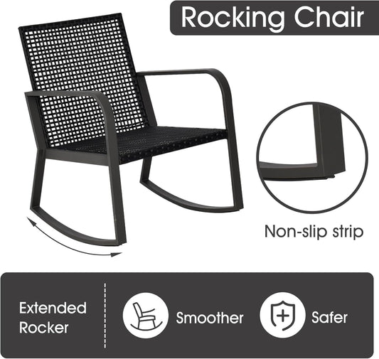 Blue 3-Piece Patio Bistro Set with Rocking Chairs