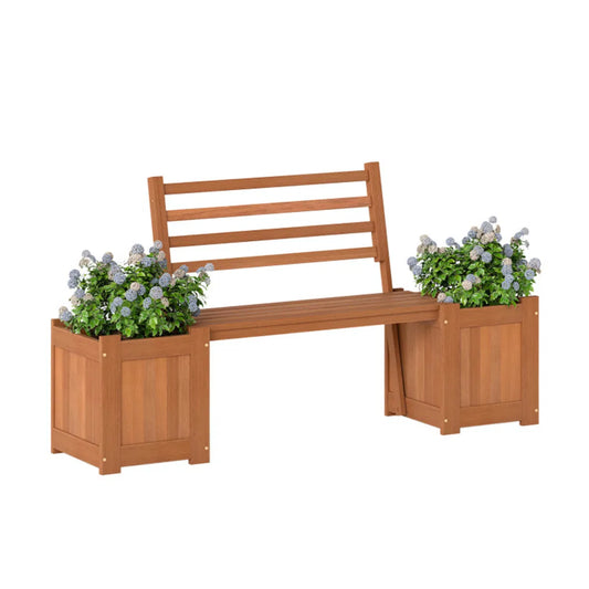 Hardwood Garden Bench with Built-In Planter Boxes