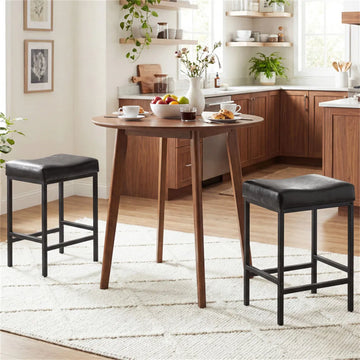 Set of 2 Black Backless Saddle Bar Stools with Footrest