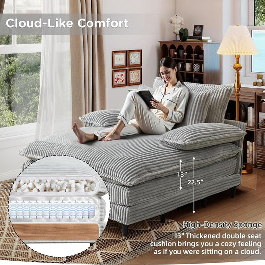 Cream Gray Oversized Chaise Lounge with Adjustable Backrest