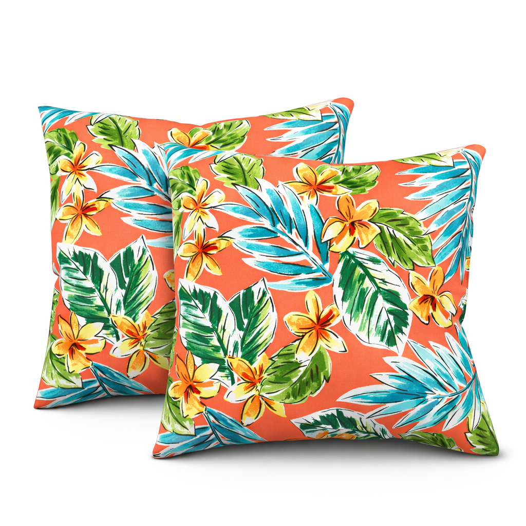 2 Pack Outdoor Throw Pillows, Waterproof & Fade-Resistant Patio Cushions For Garden, Porch, Poolside Furniture - Soft & Comfortable Decorative Pillow Covers 18x18 Inch, Bright Coral Pink