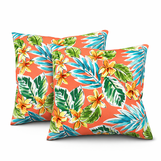 2 Pack Outdoor Throw Pillows, Waterproof & Fade-Resistant Patio Cushions For Garden, Porch, Poolside Furniture - Soft & Comfortable Decorative Pillow Covers 18x18 Inch, Bright Coral Pink