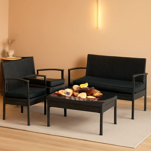 4-Piece Patio Rattan Conversation Set with Glass Coffee Table