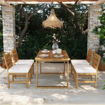 Farmhouse 5-Piece Outdoor Acacia Wood Dining Set for 4, Rustic Patio