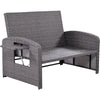 Wicker Double Chaise Lounge — two-person reclining wicker loungers with cushions and middle table
