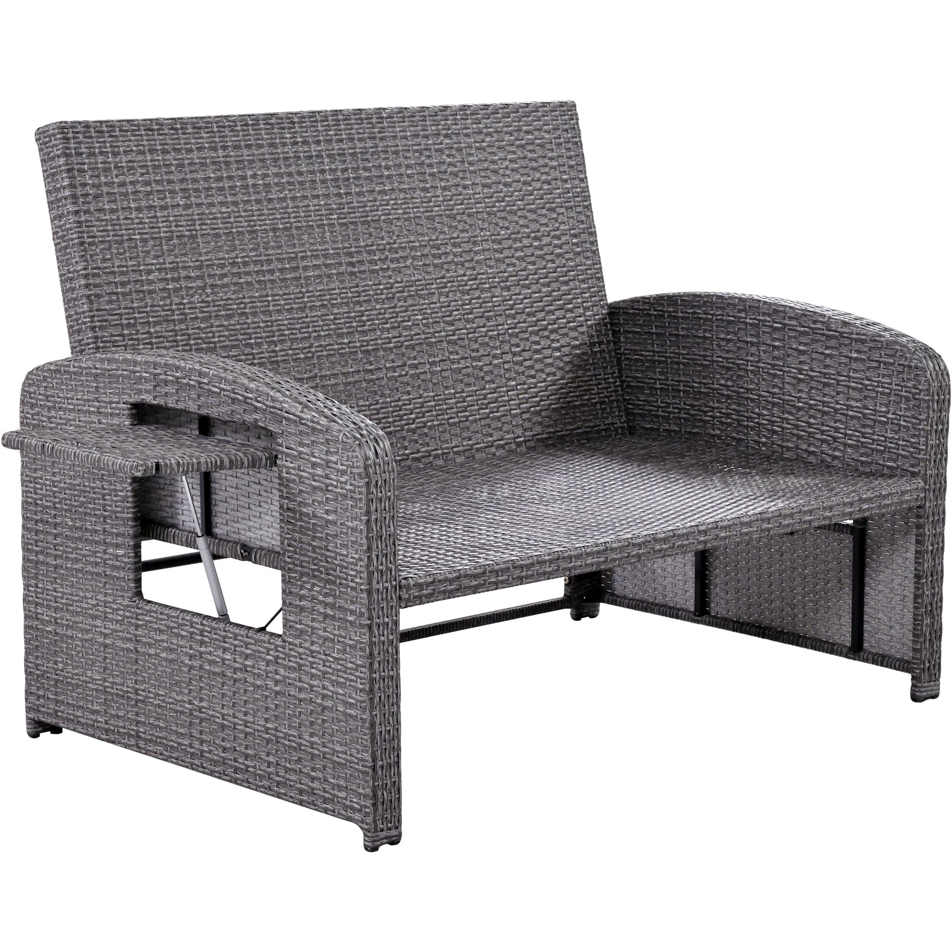 Wicker Double Chaise Lounge — two-person reclining wicker loungers with cushions and middle table