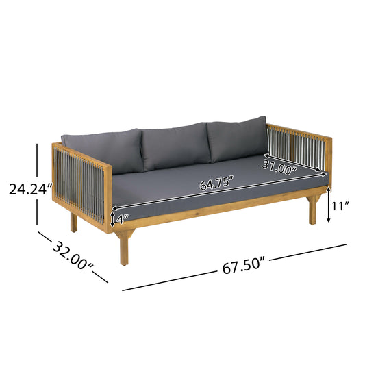 Outdoor Wicker Loveseat — 2 Piece Patio Set, Dark Grey Rope Back