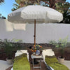 7Ft Fringe Tassel Patio Umbrella White Cream UPF50 Tilt Push Button