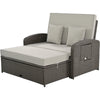 Wicker Double Chaise Lounge — two-person reclining wicker loungers with cushions and middle table