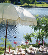 7Ft Fringe Tassel Patio Umbrella White Cream UPF50 Tilt Push Button