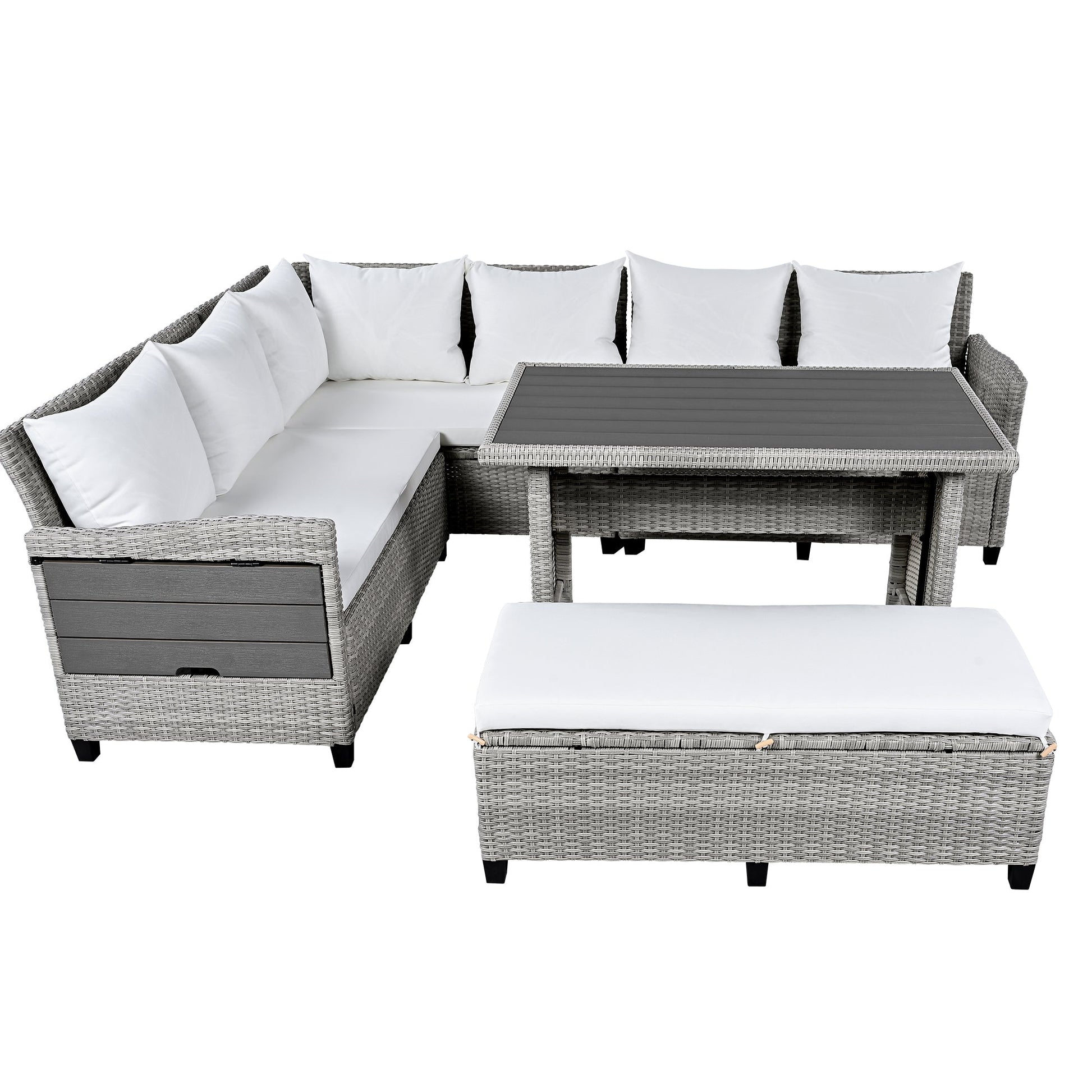 Rattan L-Shaped Patio Sectional — 5-piece outdoor wicker sectional sofa set with cushions
