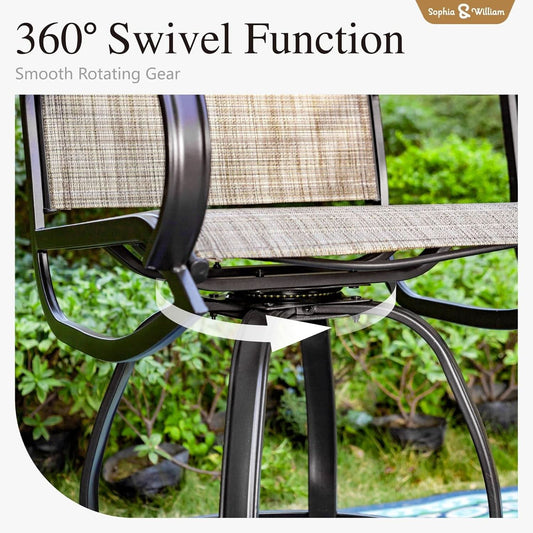 Counter Height Outdoor Bar Set With 2 Swivel Chairs-1