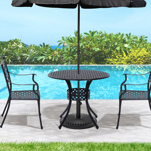 33" Round Cast Aluminum Patio Bistro Dining Table with Umbrella Hole